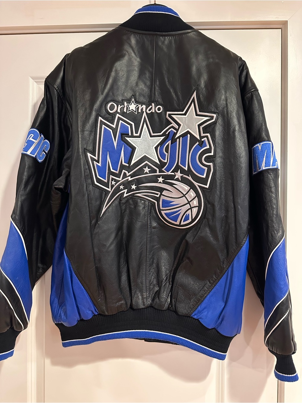 NBA - Carl Banks G-III Black & Blue Leather Bomber Jacket